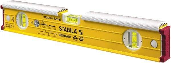 Stabila - 16" Long 3 Vial Spirit Level - Aluminum, Yellow, 2 Plumb & 1 Level Vials - Apex Tool & Supply