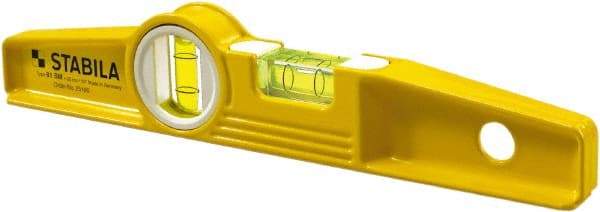 Stabila - Magnetic 10" Long 2 Vial Torpedo Level - Die Cast, Yellow, 1 Plumb & 1 Level Vial - Apex Tool & Supply