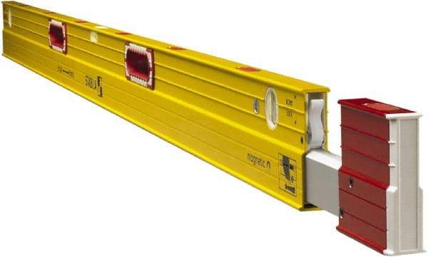 Stabila - Magnetic 72 to 120" Long 3 Vial Expandable Level - Aluminum, Yellow, 2 Plumb & 1 Level Vials - Apex Tool & Supply