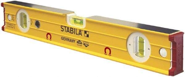 Stabila - Magnetic 16" Long 3 Vial Box Beam Level - Aluminum, Yellow, 2 Plumb & 1 Level Vials - Apex Tool & Supply