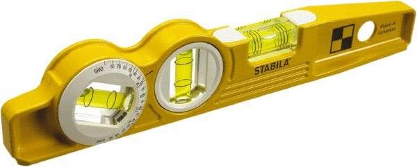 Stabila - Magnetic 10" Long 3 Vial Torpedo Level - Die Cast, Yellow, 1 Plumb, 1 Level & 1 360° Vials - Apex Tool & Supply