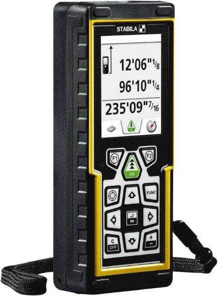 Stabila - 660' Range, Laser Distance Finder - 2 AA Batteries Required, Accurate to 1/16" - Apex Tool & Supply