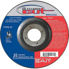 Sait - 6" Wheel Diam, 7/8" Arbor Hole, Type 27 Depressed Center Wheel - Extra Coarse Grade, Zirconia Alumina, S Hardness, 10,200 Max RPM - Apex Tool & Supply