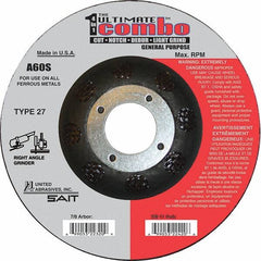 Sait - 60 Grit, 5" Wheel Diam, 7/8" Arbor Hole, Type 27 Depressed Center Wheel - Extra Coarse Grade, Aluminum Oxide, S Hardness, 12,200 Max RPM - Apex Tool & Supply