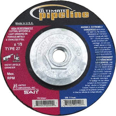 Sait - 9" Wheel Diam, 1/8" Wheel Thickness, Type 27 Depressed Center Wheel - Extra Coarse Grade, Zirconia Alumina, T Hardness, 6,600 Max RPM - Apex Tool & Supply