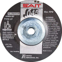 Sait - 46 Grit, 5" Wheel Diam, Type 27 Depressed Center Wheel - Extra Coarse Grade, Aluminum Oxide, N Hardness, 12,200 Max RPM - Apex Tool & Supply