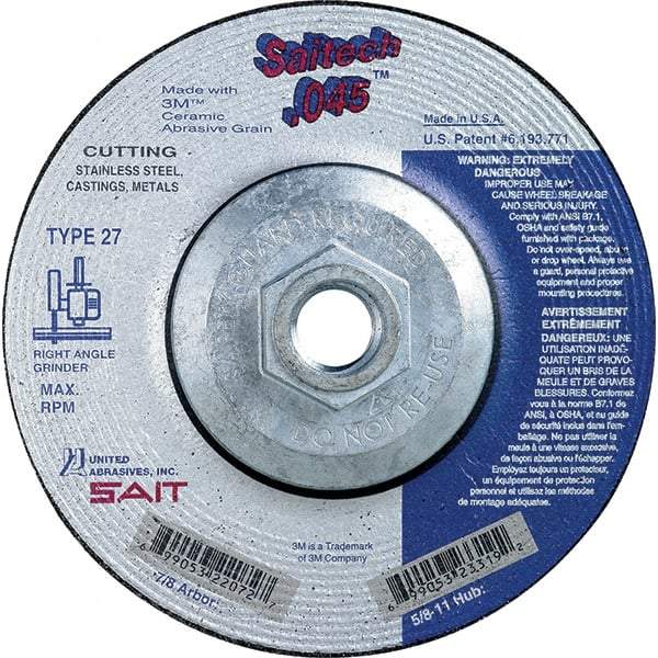 Sait - 4-1/2" Wheel Diam, Type 27 Depressed Center Wheel - Extra Coarse Grade, Ceramic, S Hardness, 13,300 Max RPM - Apex Tool & Supply