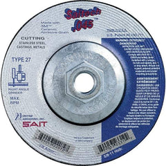 Sait - 5" Wheel Diam, Type 27 Depressed Center Wheel - Extra Coarse Grade, Ceramic, S Hardness, 12,200 Max RPM - Apex Tool & Supply