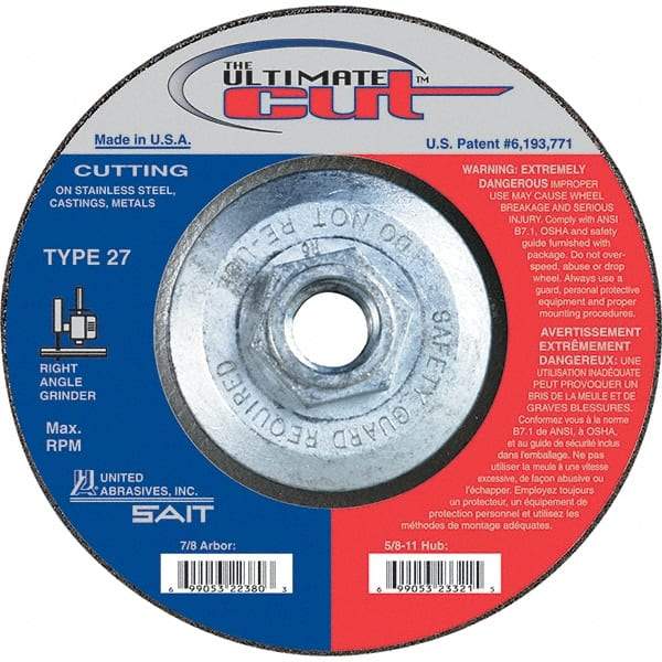 Sait - 4-1/2" Wheel Diam, Type 27 Depressed Center Wheel - Extra Coarse Grade, Zirconia Alumina, S Hardness, 13,300 Max RPM - Apex Tool & Supply