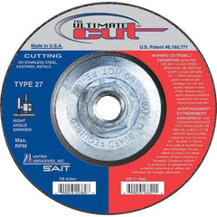 Sait - 4-1/2" Wheel Diam, Type 27 Depressed Center Wheel - Extra Coarse Grade, Zirconia Alumina, S Hardness, 13,300 Max RPM - Apex Tool & Supply