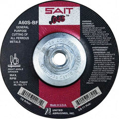 Sait - 60 Grit, 4-1/2" Wheel Diam, Type 27 Depressed Center Wheel - Extra Coarse Grade, Aluminum Oxide, S Hardness, 13,300 Max RPM - Apex Tool & Supply