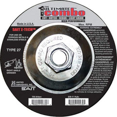 Sait - 4-1/2" Wheel Diam, Type 27 Depressed Center Wheel - Extra Coarse Grade, Zirconia Alumina, S Hardness, 13,300 Max RPM - Apex Tool & Supply