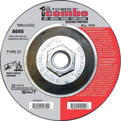 Sait - 60 Grit, 4-1/2" Wheel Diam, Type 27 Depressed Center Wheel - Extra Coarse Grade, Aluminum Oxide, S Hardness, 13,300 Max RPM - Apex Tool & Supply