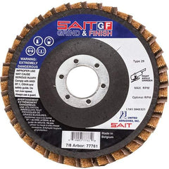Sait - 60 Grit, 5" Disc Diam, 7/8" Center Hole, Type 29 Aluminum Oxide Flap Disc - 12,200 Max RPM, Fiberglass Backing, Arbor Attaching System, Coated & Non-Woven Combo - Apex Tool & Supply