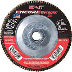 Sait - 60 Grit, 5" Disc Diam, 5/8-11 Center Hole, Type 27 Ceramic Flap Disc - 12,200 Max RPM, Fiberglass Backing, Arbor Attaching System, Coated - Apex Tool & Supply