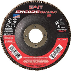 Sait - 80 Grit, 5" Disc Diam, 7/8" Center Hole, Type 27 Ceramic Flap Disc - 12,200 Max RPM, Fiberglass Backing, Arbor Attaching System, Coated - Apex Tool & Supply