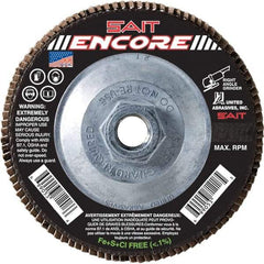 Sait - 36 Grit, 4-1/2" Disc Diam, 5/8-11 Center Hole, Type 27 Zirconia Alumina Flap Disc - 13,300 Max RPM, Fiberglass Backing, Arbor Attaching System, Coated - Apex Tool & Supply