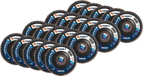 Weiler - 426 Grit, 4-1/2" Disc Diam, 7/8" Center Hole, Type 27 Zirconia Alumina Flap Disc - 13,000 Max RPM, Phenolic Backing, Arbor Attaching System, Coated - Apex Tool & Supply