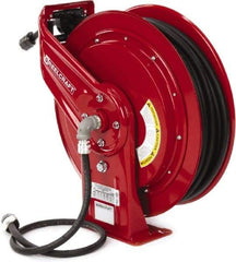 Reelcraft - 12 AWG, 100' Cable Length, Cord & Cable Reel with Outlet End - 1 Outlet, NEMA 5-15R, 15 Amps, 125 Volts, SEOOW Cable, Red Reel, Spring Driven Reel - Apex Tool & Supply