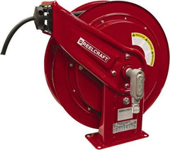 Reelcraft - 12 AWG, 100' Cable Length, Cord & Cable Reel with Flying Lead End - 0 Outlets, 16 Amps, 600 Volts, SEOOW Cable, Red Reel, Spring Driven Reel - Apex Tool & Supply