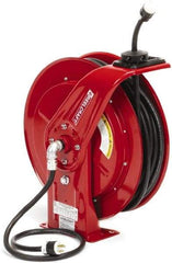 Reelcraft - 12 AWG, 100' Cable Length, Cord & Cable Reel with Outlet End - 1 Outlet, NEMA 5-20R, 20 Amps, 125 Volts, SEOOW Cable, Red Reel, Spring Driven Reel - Apex Tool & Supply
