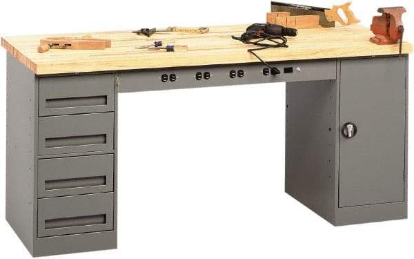 Tennsco - 72 Wide x 30" Deep x 33-1/2" High, Butcher Block Workbench - Fixed Legs, Medium Gray - Apex Tool & Supply