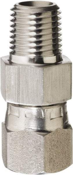Made in USA - 3/8 x 1/4" Grade 316 Stainless Steel Pipe Adapter - MNPT x NPSM Swivel End Connections, 4,800 psi - Apex Tool & Supply