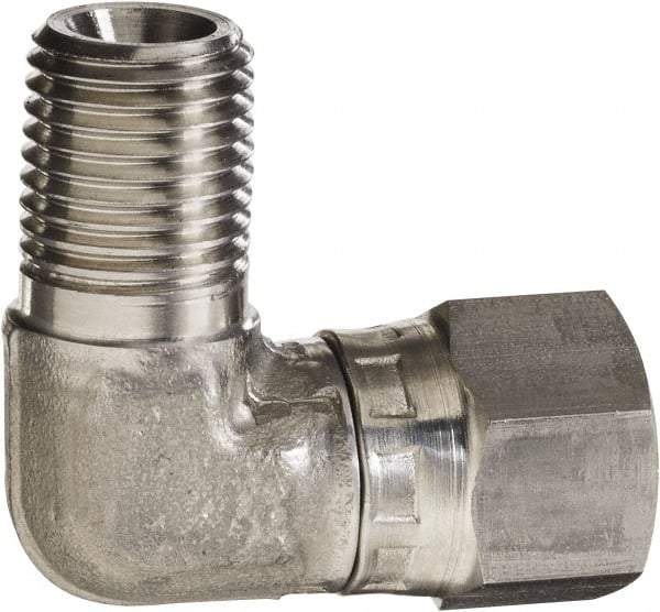Made in USA - 1" Grade 316 Stainless Steel Pipe 90° Elbow - MNPT x NPSM Swivel End Connections, 2,000 psi - Apex Tool & Supply