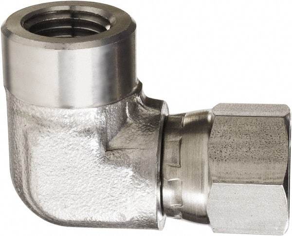 Made in USA - 1" Grade 316 Stainless Steel Pipe 90° Elbow - FNPT x NPSM Swivel End Connections, 2,000 psi - Apex Tool & Supply