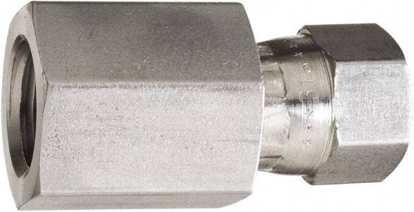 Made in USA - 1/2" Tube OD, 37° Stainless Steel Flared Tube Swivel Connector - 3/4-16 NPT, Female Flare x FNPT Ends - Apex Tool & Supply