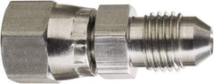 Made in USA - 5/8" Tube OD, 37° Stainless Steel Flared Tube Swivel Connector - 7/8-14 Female Flare x Male Flare Ends - Apex Tool & Supply
