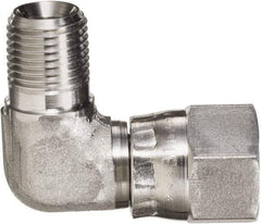 Made in USA - 5/8" Tube OD, 37° Stainless Steel Flared Tube Male Elbow - 7/8-14 NPT, Female Flare x MNPT Ends - Apex Tool & Supply