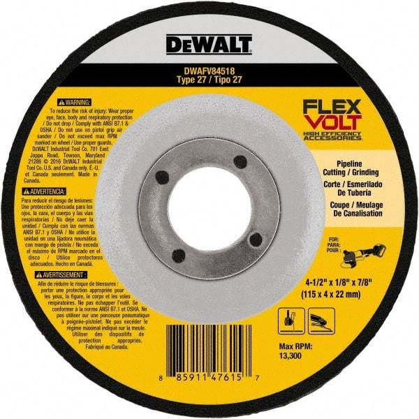 DeWALT - 4-1/2" Wheel Diam, 1/8" Wheel Thickness, 7/8" Arbor Hole, Type 27 Depressed Center Wheel - Fine/Coarse Grade, Ceramic, 13,300 Max RPM - Apex Tool & Supply