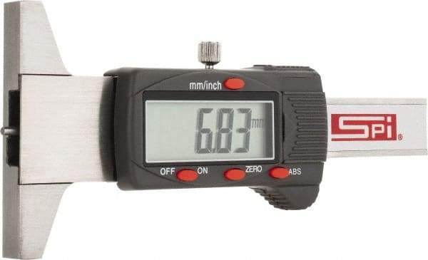 SPI - 0mm to 30mm Steel Electronic Depth Gage - 0.03mm Accuracy, 0.01mm Resolution, 60mm Base Length - Apex Tool & Supply