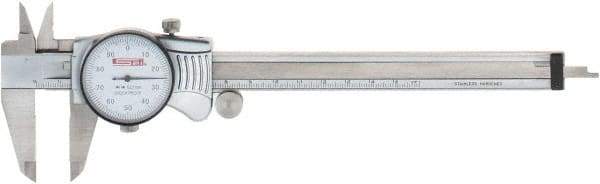 SPI - 0mm to 150mm Range, 0.01 mm Graduation, 1mm per Revolution, Dial Caliper - White Face, 40mm Jaw Length, Accurate to 0.02mm - Apex Tool & Supply