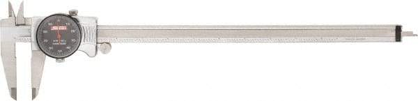 SPI - 0" to 12" Range, 0.001" Graduation, 0.1" per Revolution, Dial Caliper - Black Face, 2.51" Jaw Length, Accurate to 0.0015" - Apex Tool & Supply
