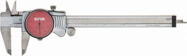 SPI - 0" to 6" Range, 0.001" Graduation, 0.1" per Revolution, Dial Caliper - Red Face, 1.57" Jaw Length, Accurate to 0.0010" - Apex Tool & Supply