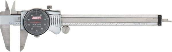 SPI - 0" to 6" Range, 0.001" Graduation, 0.1" per Revolution, Dial Caliper - Black Face, 1.57" Jaw Length, Accurate to 0.0010" - Apex Tool & Supply