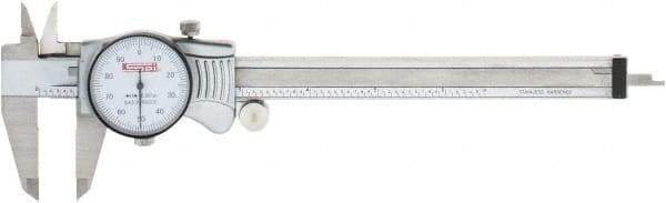 SPI - 0" to 6" Range, 0.001" Graduation, 0.1" per Revolution, Dial Caliper - White Face, 1.57" Jaw Length, Accurate to 0.0010" - Apex Tool & Supply