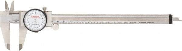 SPI - 0mm to 200mm Range, 0.02 mm Graduation, 2mm per Revolution, Dial Caliper - White Face, 50mm Jaw Length, Accurate to 0.03mm - Apex Tool & Supply