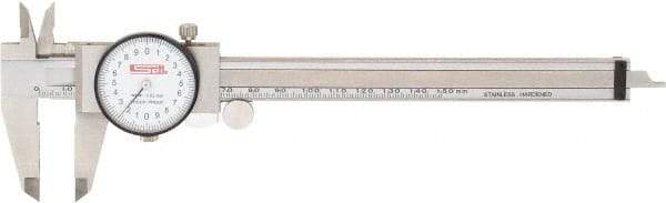 SPI - 0mm to 150mm Range, 0.02 mm Graduation, 2mm per Revolution, Dial Caliper - White Face, 40mm Jaw Length, Accurate to 0.02mm - Apex Tool & Supply