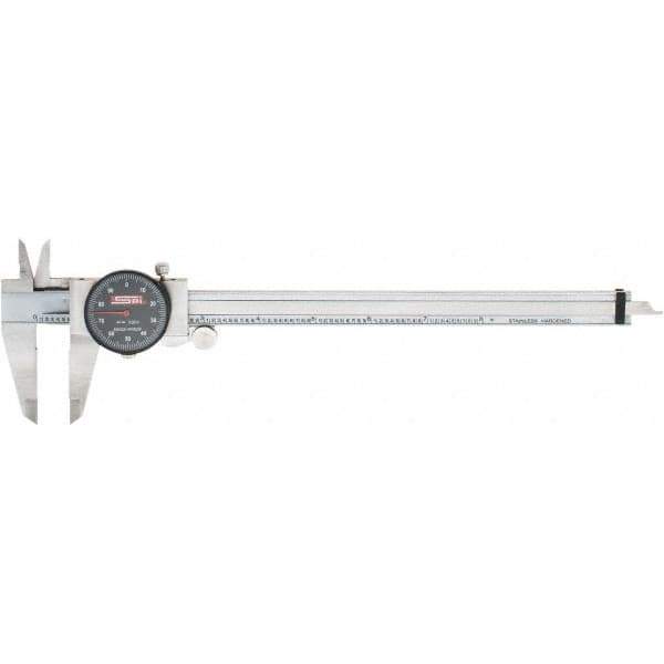 SPI - 0" to 8" Range, 0.001" Graduation, 0.1" per Revolution, Dial Caliper - Black Face, 1.97" Jaw Length, Accurate to 0.0015" - Apex Tool & Supply