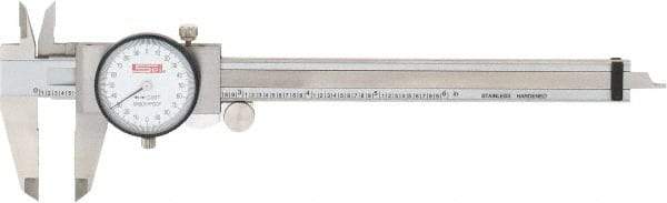 SPI - 0" to 6" Range, 0.001" Graduation, 0.2" per Revolution, Dial Caliper - White Face, 1.57" Jaw Length, Accurate to 0.0010" - Apex Tool & Supply
