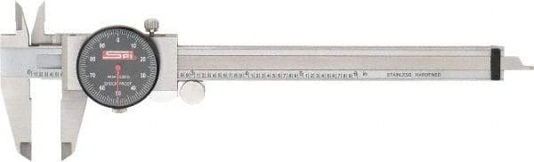 SPI - 0" to 6" Range, 0.001" Graduation, 0.1" per Revolution, Dial Caliper - Black Face, 1.57" Jaw Length, Accurate to 0.0010" - Apex Tool & Supply