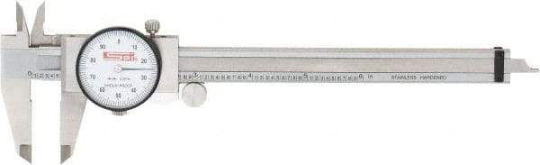 SPI - 0" to 6" Range, 0.001" Graduation, 0.1" per Revolution, Dial Caliper - White Face, 1.57" Jaw Length, Accurate to 0.0010" - Apex Tool & Supply