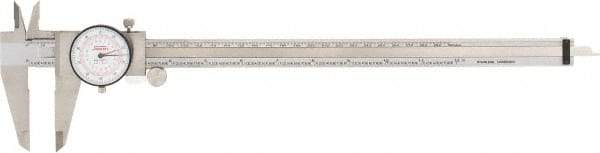 SPI - 0" to 12" Range, 0.001" and 0.02 mm Graduation, 0.001" per Revolution, Dial Caliper - White Face, 64mm Jaw Length, Accurate to 0.04mm - Apex Tool & Supply