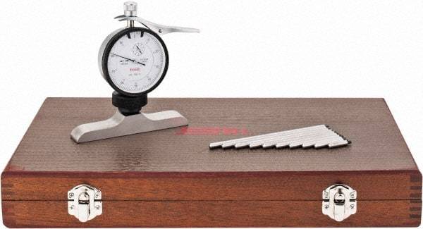 SPI - 0 to 100mm Range, Steel, White Dial Depth Gage - 0.01mm Graduation, 0.02mm Accuracy, 101mm Base Measuring Length - Apex Tool & Supply