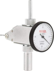 SPI - 0.02" Range, 0.0005" Dial Graduation, Vertical Dial Test Indicator - 1-1/4" White Dial, 0-10-0 Dial Reading, Accurate to 0.0005" - Apex Tool & Supply