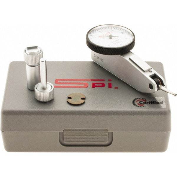 SPI - 0.008" Range, 0.0001" Dial Graduation, Horizontal Dial Test Indicator - 1-1/4" White Dial, 0-4-0 Dial Reading, Accurate to 0.0001" - Apex Tool & Supply