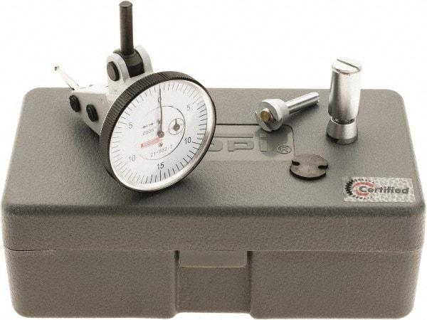 SPI - 0.06" Range, 0.0005" Dial Graduation, Vertical Dial Test Indicator - 1-1/2" White Dial, 0-15-0 Dial Reading, Accurate to 0.0012" - Apex Tool & Supply